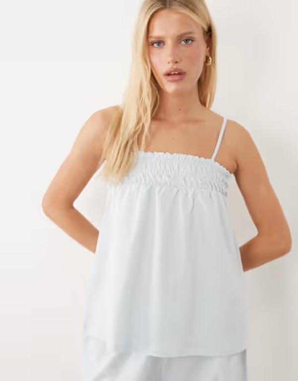 エイソス レディース トップス ティーシャツ ASOS DESIGN shirred square neck cami top インチ light blue - part of a set LIGHT BLUE 青碧