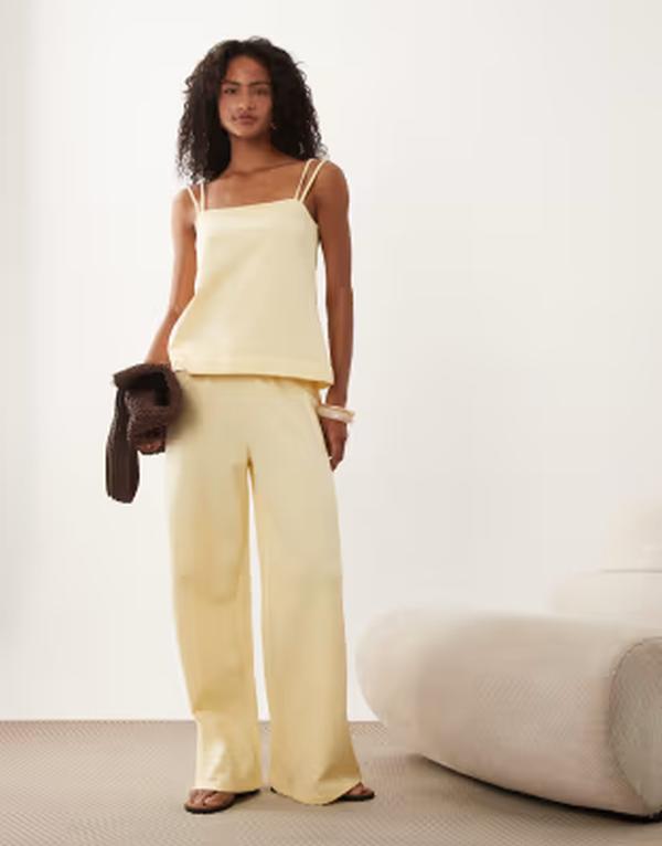 エイソス レディース ボトムス 心地好いズボン下 ワイドレッグ ASOS DESIGN wide leg drawstring pants インチ buttermilk yellow - part of a set Buttermilk 黄色