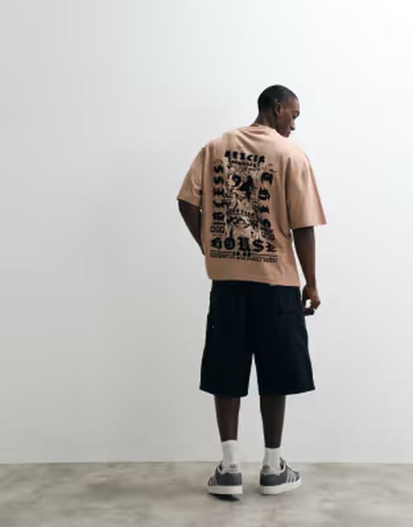リバーアイランド メンズ トップス プルオーバー 刷り上げる River Island oversized flocked renaissance print-shirt インチ tan タン