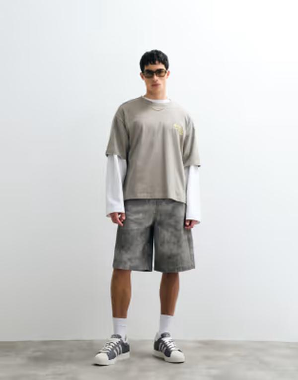 エイソス メンズ トップス プルオーバー グラフィック ASOS DESIGN oversized t-shirt with street graphic wash LIGHT GRAY 薄墨色
