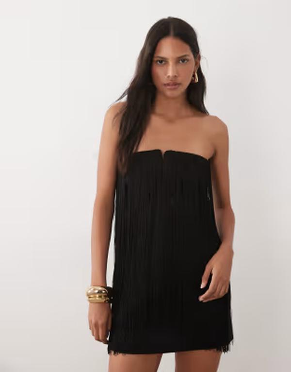 マンゴ レディース トップス 衣装 ミニ 旗がしら Mango Capsule off shoulder mini dress with tassles Black 黒いこと