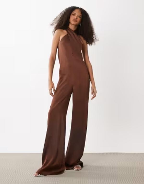 マンゴ レディース トップス 飛び降りる背広 旗がしら ホルター Mango Capsule halterneck jumpsuit BROWN 赤銅色