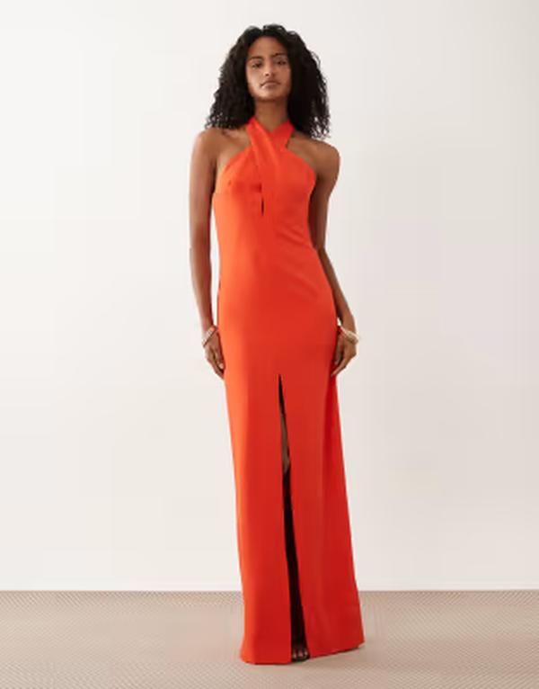 マンゴ レディース トップス 衣装 旗がしら マキシ ホルター Mango Capsule deep v halterneck maxi dress インチ bright RED 赤いこと