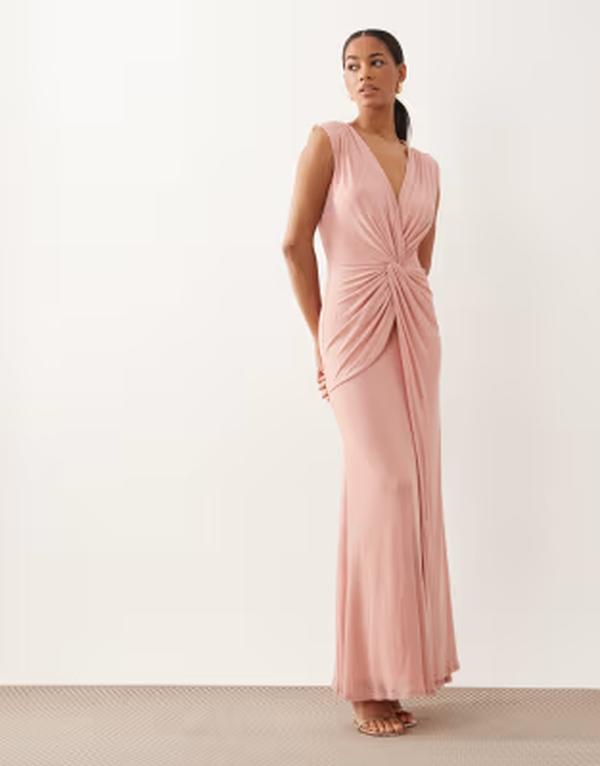 エイソス レディース トップス 衣装 メッシュ マキシ ASOS DESIGN mesh plunge wrap detail maxi dress インチ baby pink サクラ色