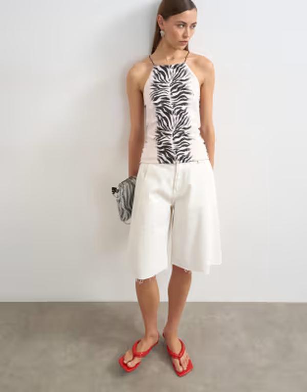 いの一番販売店 レディース トップス より良い スピード競技 Topshop zebra cami lace-up back top WHITE 白いこと