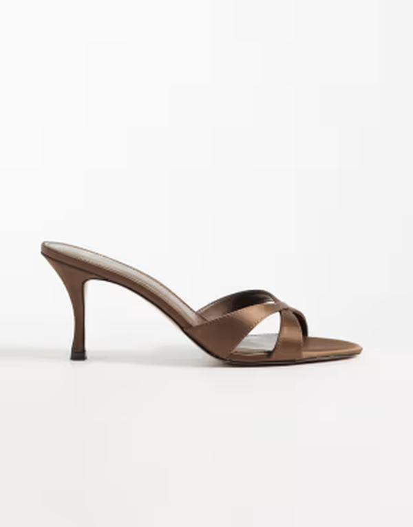 マンゴ レディース シューズ サンダル 踵 Mango crosstrap heeled mules Chocolate 黒茶