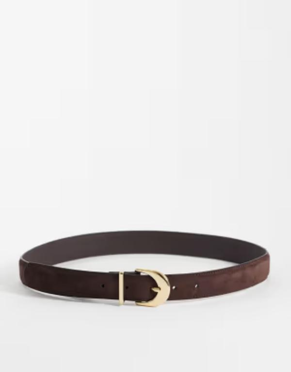 マンゴ レディース アクセサリー ベルト スエード レザー Mango 100% suede leather belt in dark BROWN ブラウン｜ReVida 店