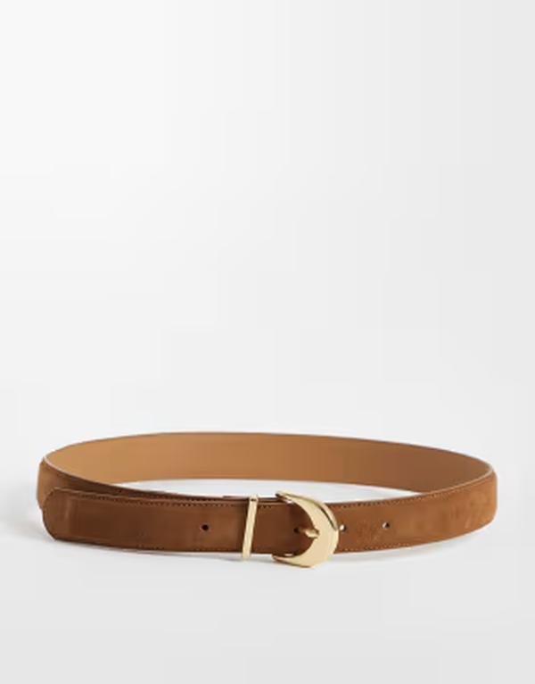 マンゴ レディース アクセサリー ベルト スエード レザー Mango 100% suede leather belt BROWN ブラウン｜ReVida 店