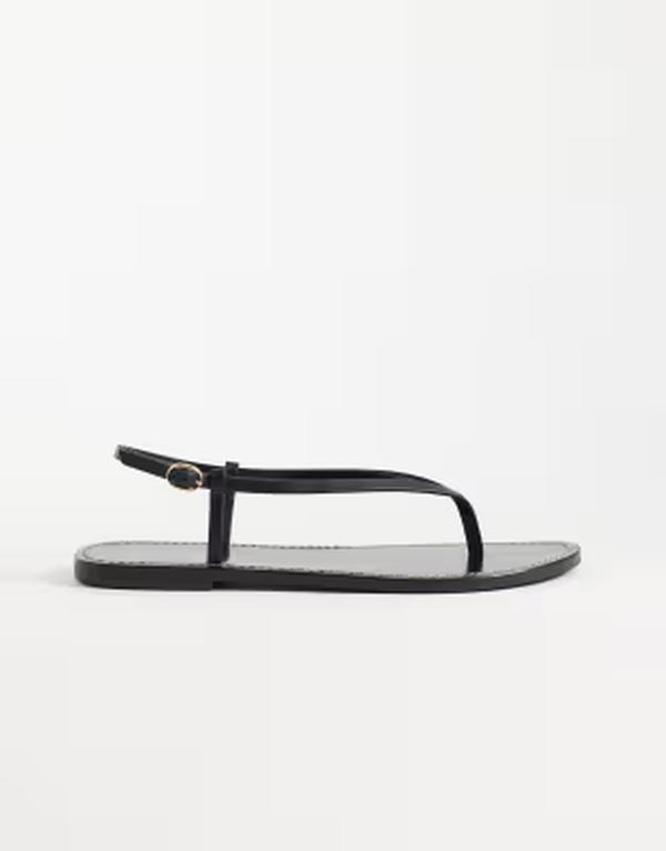 マンゴ レディース シューズ サンダル なめし革 Mango 100% leather strappy flat sandals Black 黒いこと