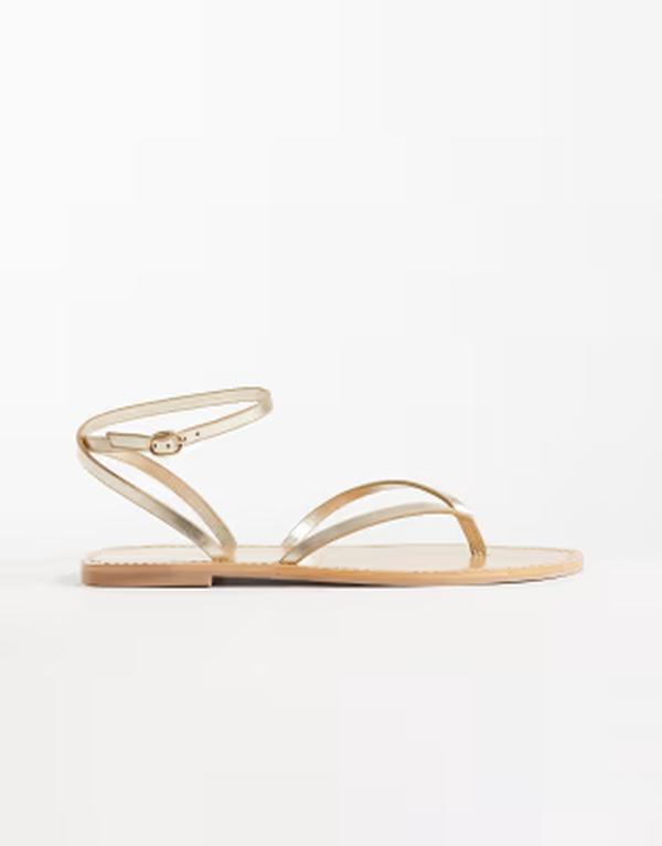 マンゴ レディース シューズ サンダル Mango strappy flat sandals GOLD ゴールド