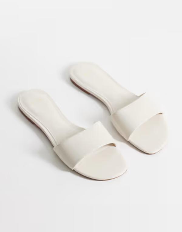 マンゴ レディース シューズ サンダル なめし革 フェイクレザー Mango faux leather flat slides ECRU エクリュ