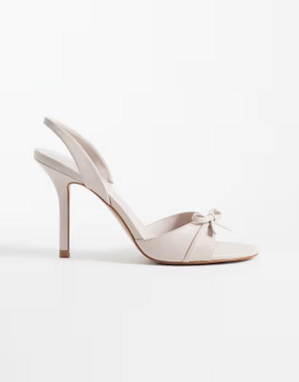 マンゴ レディース シューズ サンダル なめし革 フェイクレザー 踵 Mango faux leather bow detail slingback heeled sandals BEIGE ベージュ