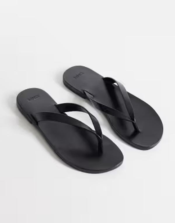 マンゴ レディース シューズ サンダル なめし革 Mango 100% leather flip flops Black 黒いこと