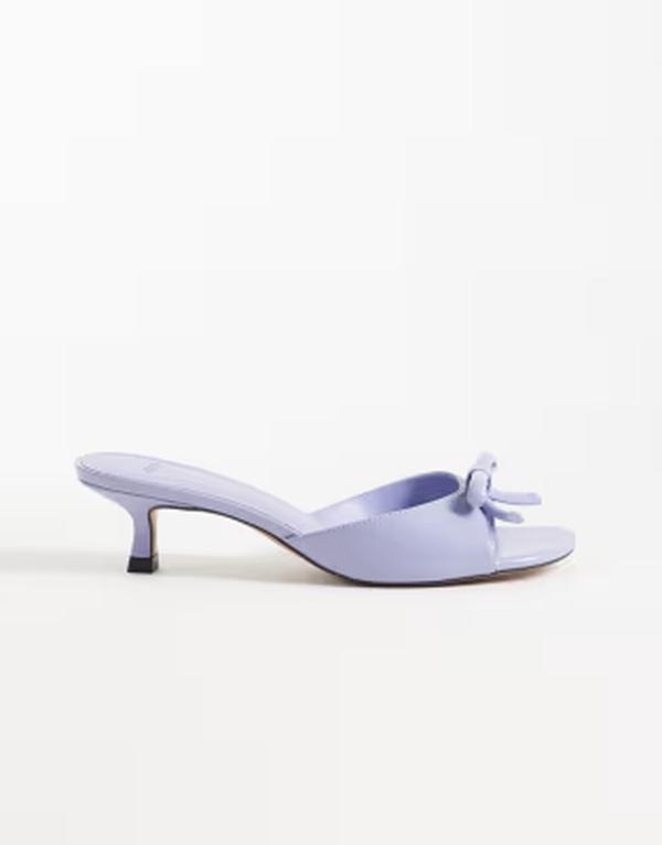 マンゴ レディース シューズ サンダル なめし革 フェイクレザー 踵 Mango faux leather bow detail heeled mules インチ lilac Lila 紫はしどい