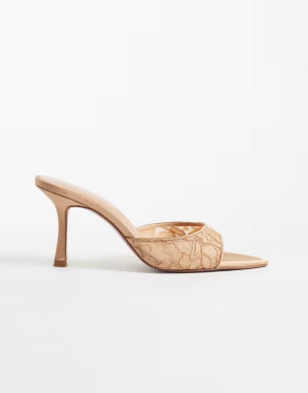 マンゴ レディース シューズ サンダル スピード競技 踵 Mango lace heeled mules インチ cream NUDE 皮膚軟化剤