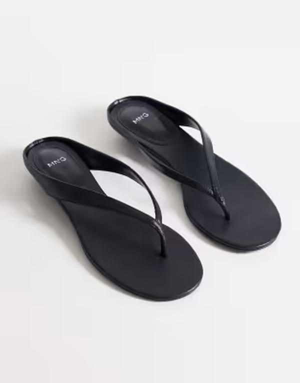 マンゴ レディース シューズ サンダル なめし革 踵 Mango 100% leather low heeled sandals Black 黒いこと