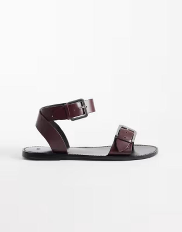マンゴ レディース シューズ サンダル なめし革 Mango 100% leather buckle detailing flat sandals インチ chocolate 黒茶