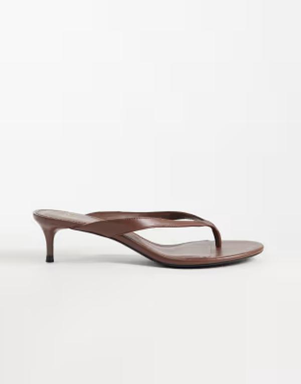 マンゴ レディース シューズ サンダル なめし革 フェイクレザー 踵 Mango faux leather heeled flip flops インチ chocolate 黒茶
