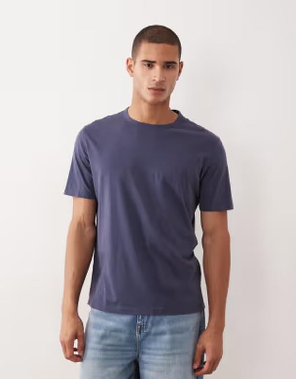 マンゴ メンズ トップス ティーシャツ 伸び伸びする相応う 綿織物 Mango 100% cotton relaxed fit-shirt NAVY 米国海軍