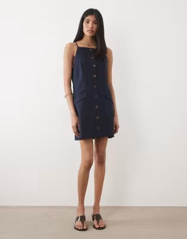 リバーアイランド レディース トップス ワンピース ボタンダウン ミニ ダウン River Island strappy button down mini dress NAVY ネイビー｜ReVida 店