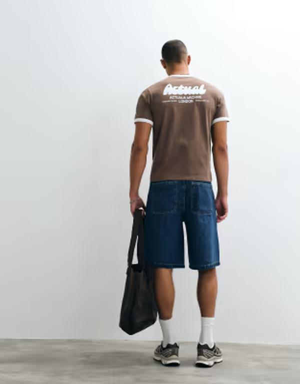 エイソス メンズ トップス ティーシャツ グラフィック ASOS DESIGN regular boxy ringer T-shirt with bubble text graphic Mole 赤銅色