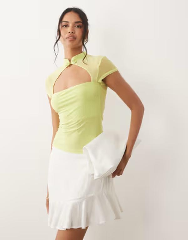 エイソス レディース トップス ティーシャツ カットアウト ASOS DESIGN rouleau loop cut outop GREEN 緑であること