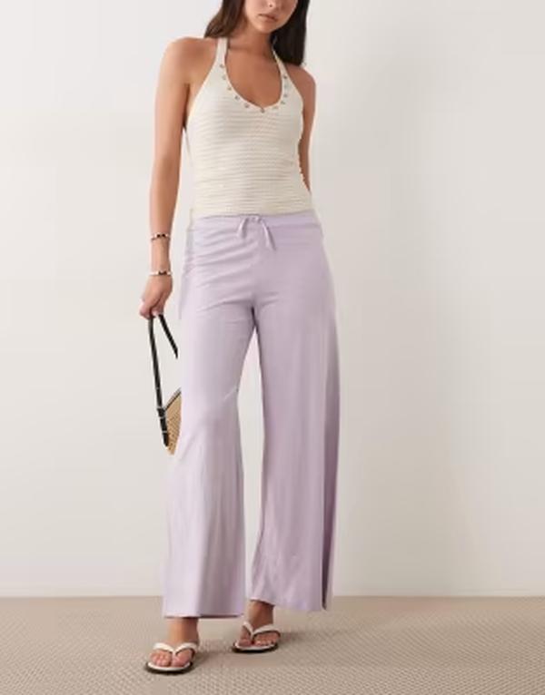 マンゴ レディース ボトムス 心地よいズボン下 ティーシャツ Mango Teen tie waist pants インチ lilac PURPLE パープル