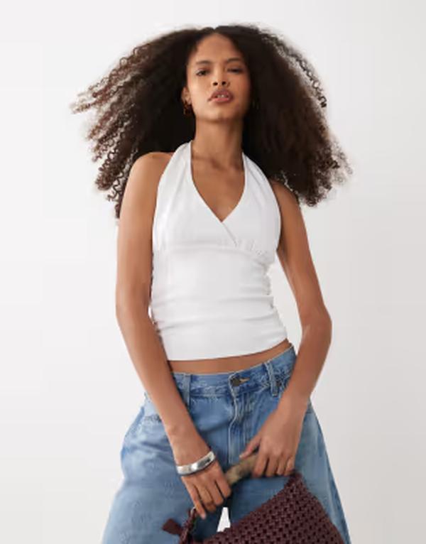 マンゴ レディース トップス プルオーバー ノースリーブ Mango Teen cross front sleeveless top WHITE 白いこと