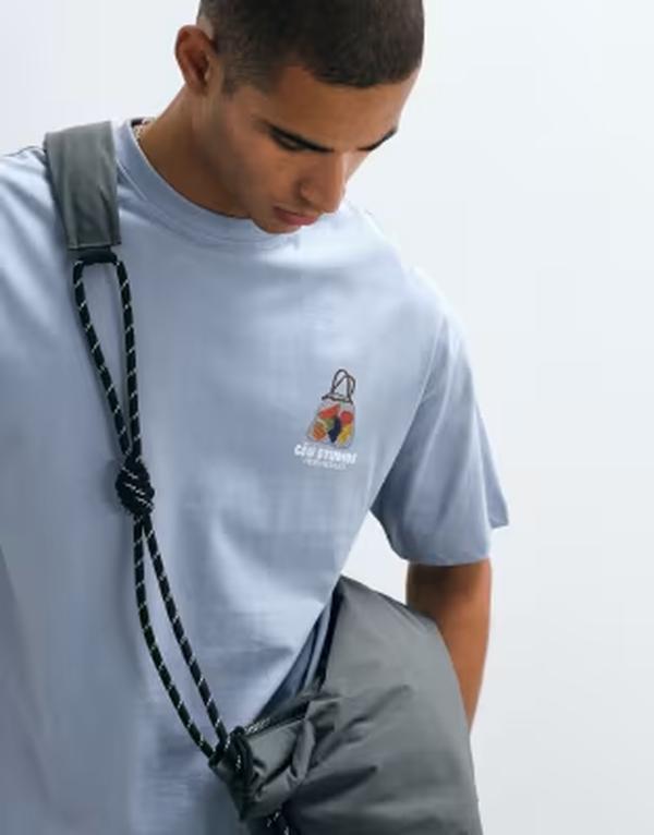 エイソス メンズ トップス ティーシャツ グラフィック ASOS DESIGN oversized T-shirt with fruit graphic BLUE BLIZZARD 青碧
