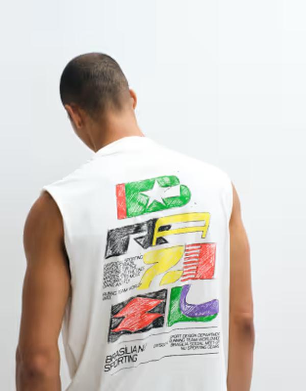 エイソス メンズ トップス より良い グラフィック ASOS DESIGN oversized tank with Brazil graphic インチ cream Coconut milk 皮膚軟化剤