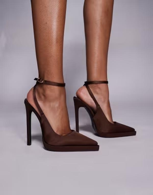 シミー ワイドフィット レディース シューズ パンプス プラットフォーム サテン ヒール Simmi Wide Fit Simmi London Landen Wide Fit platform heeled pumpsatin Chocolate チョコレート|ReVida 店