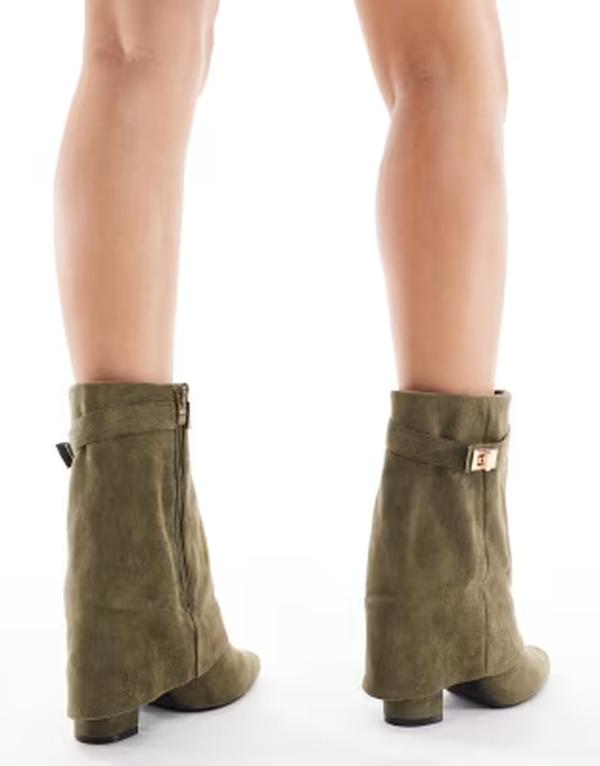 セクウェル レディース シューズ ブーツ・レインブーツ アンクル SEQWL Ranger fold over ankle boots in olive MICROSUEDE オリーブ|ReVida 店