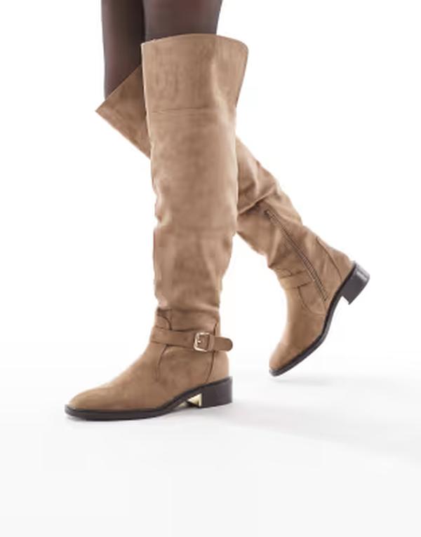 セクウェル レディース シューズ ブーツ・レインブーツ SEQWLatte buckle detail over the knee boots in mokka|ReVida 店