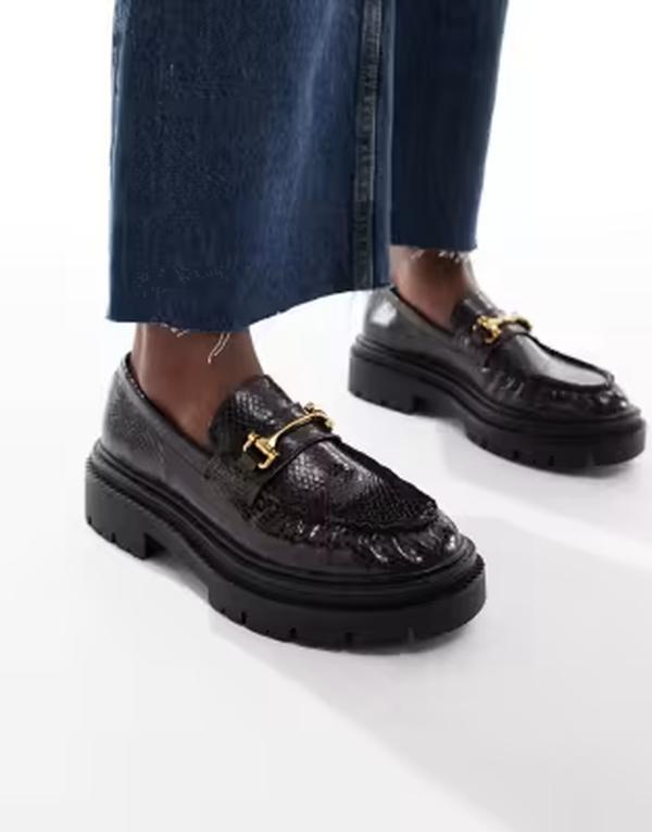 シュー レディースリッポン・ローファー Schuh Lark chunky loafers with buckle snake Brown snake ブラウン|ReVida 店