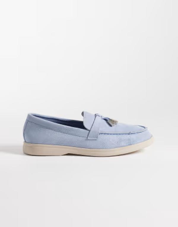 セクウェル レディース シューズ スリッポン・ローファー スエード SEQWL Panther tassel trim loafer in faux blue faux suede Blue ブルー｜ReVida 店