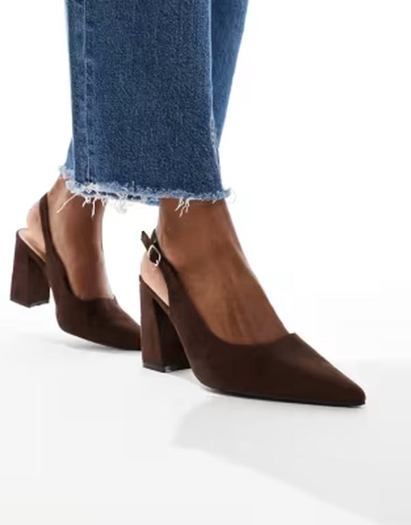 セクウェル レディース シューズ サンダル スエード ヒール SEQWL Hogan sling back block heeled sandals in suedette chocolate CHOC MICRO チョコレート|ReVida 店