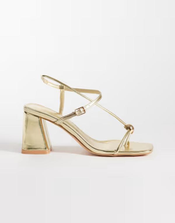 グラマラス レディース シューズ サンダル ヒール Glamorous block heeled sandals with metal detail GOLD ゴールド｜ReVida 店
