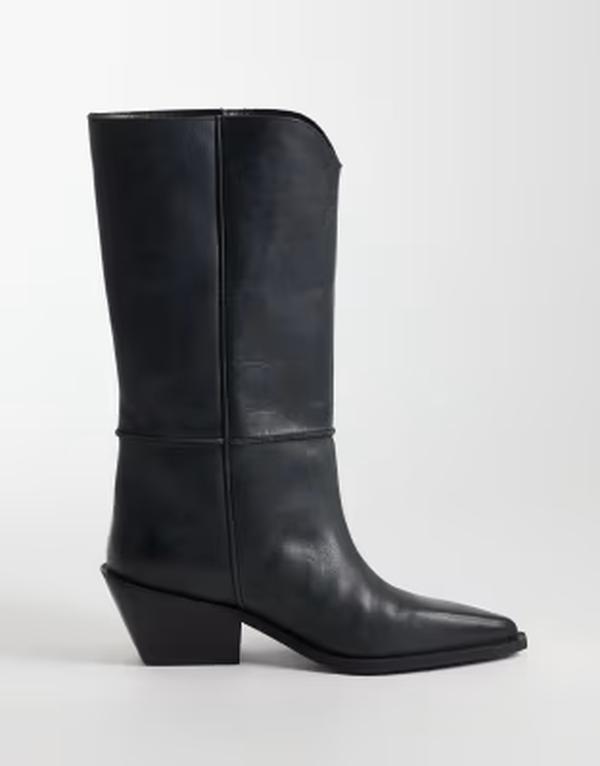 エイソス レディース シューズ ブーツ・レインブーツ レザー ASOS DESIGN Cael premium clean western pull on boots leather BLACK LEATHER ブラック｜ReVida 店 31,070円