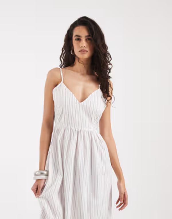 ヴェロモーダ レディース トップス ワンピース プリント ミディ Vero Moda camidi dresstriped print Sno white Ana ホワイト|ReVida 店