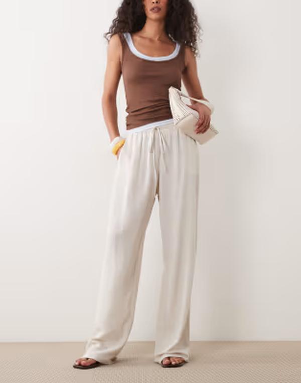 エイソス レディース ボトムス 心地好いズボン下 リネン ASOS DESIGN linen blend pull-on pants inatural NEUTRAL