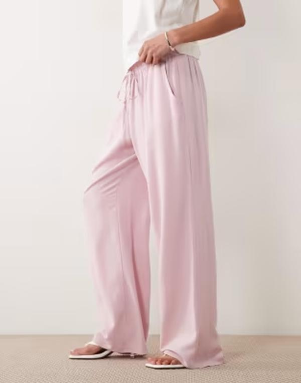 エイソス レディース ボトムス 心地好いズボン下 リネン ASOS DESIGN linen blend pull on pants インチ lilac PINK サクラ色