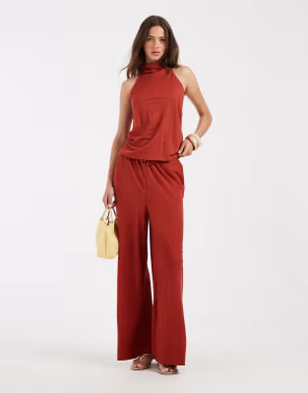 リバーアイランド レディース ボトムス 心地好いズボン下 ワイドレッグ リネン River Island linen look wide leg pants インチ rust 挙げ句の果て