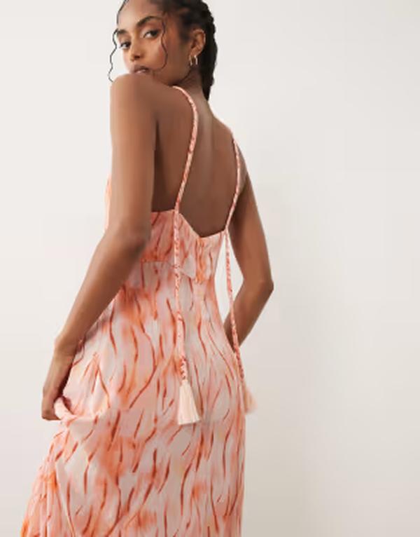 マンゴ レディース トップス ワンピース プリント Tシャツ マキシ ホルター Mango Teen halterneck maxi dress in orange print ORANGE オレンジ｜ReVida 店