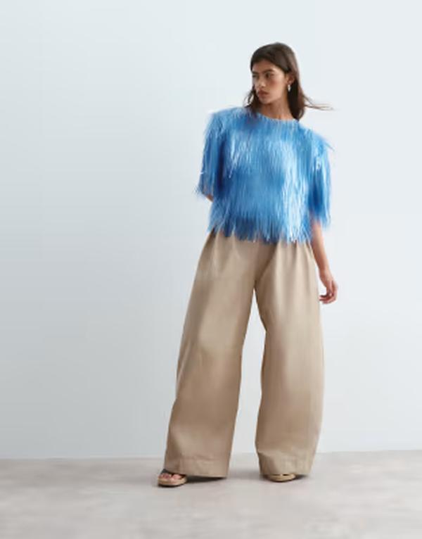 アレンジ レディース ボトムス カジュアルパンツ ワイドレッグ ハイウエスト ARRANGE Wylder tailo red high waist wide leg pants in stone ストーン｜ReVida 店