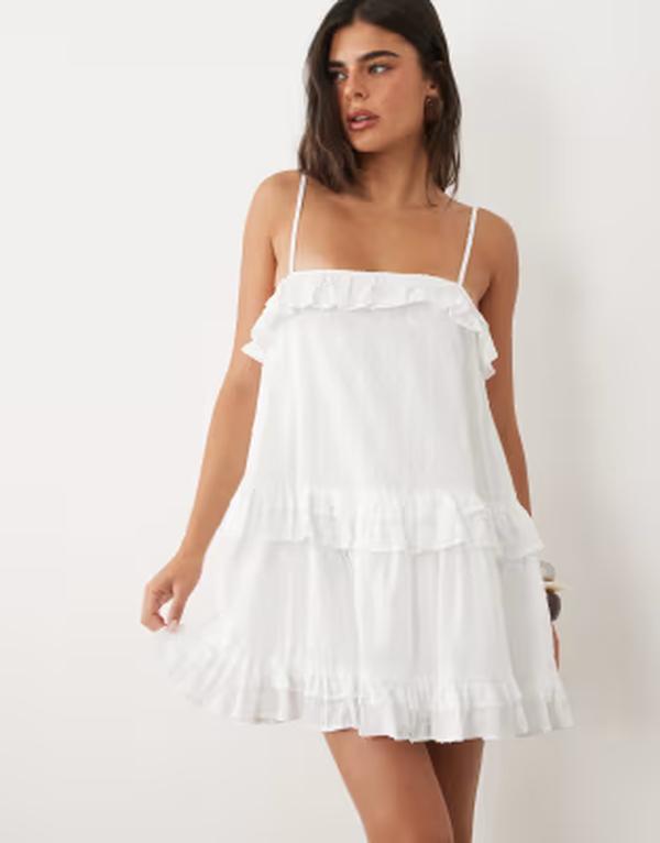 ザ・フロリック レディース トップス ワンピース ミニ コットン The Frolic exclusive textu red cotton frill detail camini dress WHITE ホワイト|ReVida 店