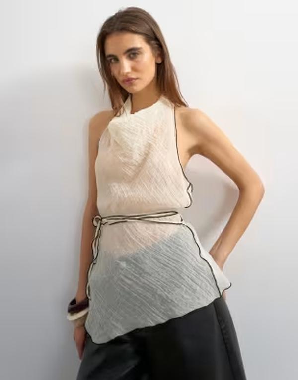 トップショップ レディース トップス タンクトップ コントラスト ホルター Topshop crinkle halter top with contrastrim in ecru - part of a set ecru エクリュ｜ReVida 店