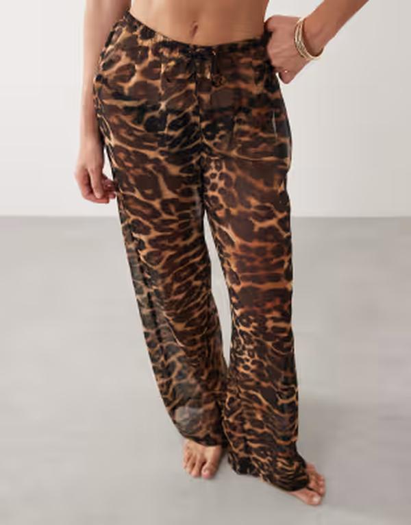 エイソス レディース ボトムス 心地好いズボン下 毛の荒物柄 刷り上げる シアー ASOS DESIGN sheer animal print pants Animal Print 毛の荒物
