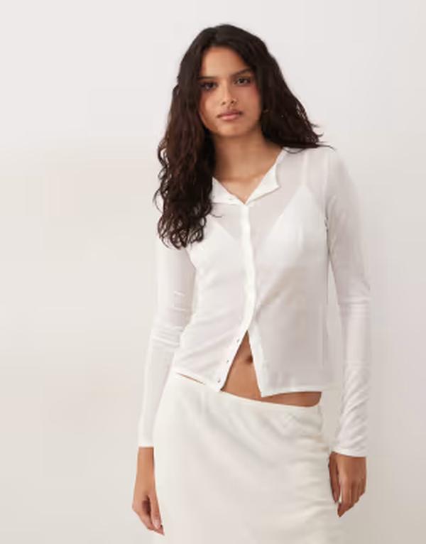 エイソス レディース アウター カーディガン シアー ASOS DESIGN sheer second skin cardigan in cream クリーム｜ReVida 店