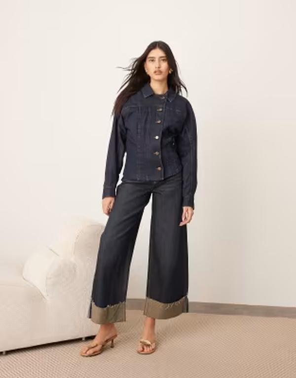 アレンジ レディース アウター ジャケット・ブルゾン デニム ARRANGE denim sculpted jacket with button detail indigo Indigo インディゴ|ReVida 店