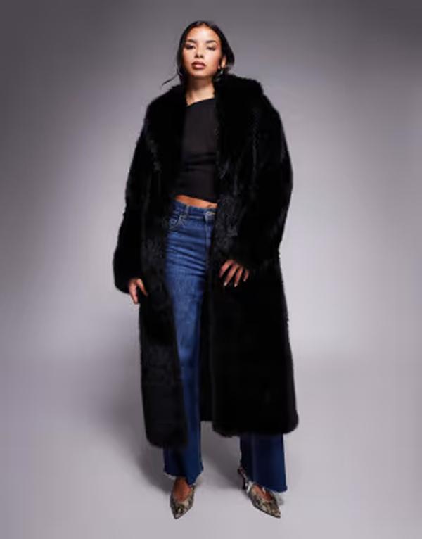 アリアコーブ レディース アウター ジャケット・ブルゾン マキシ Aria Cove faux fur oversized colla red maxi jacket Black ブラック｜ReVida 店